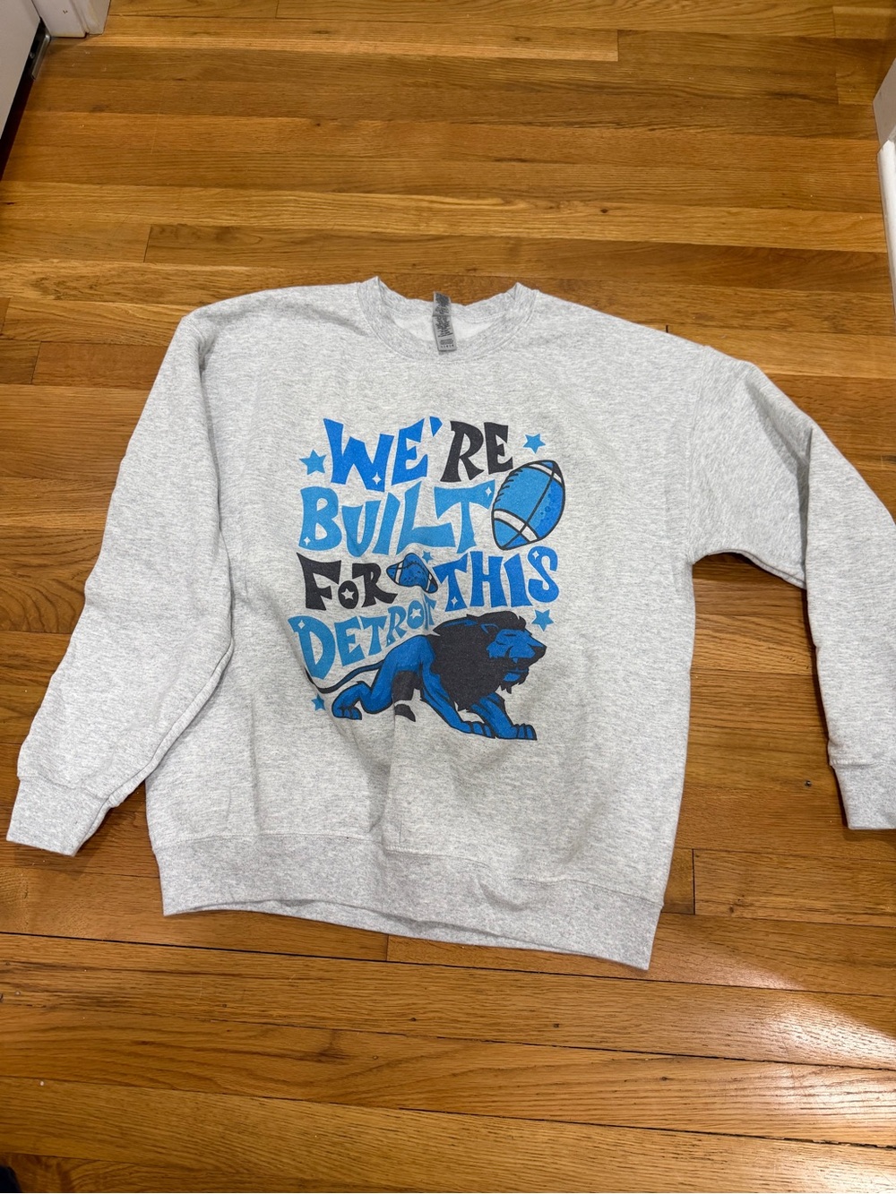 Men's Gray Graphic Sweatshirt with Blue Detroit Lion Print